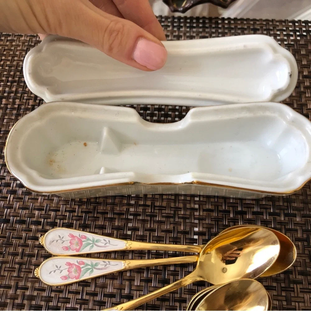 Gold and Floral Spoons with Decorative Box